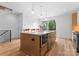 Kitchen island with seating, stainless steel appliances, and modern lighting fixtures at 215 Keswick Ave, Charlotte, NC 28206
