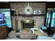 Close-up of a brick fireplace with decorative mantle and gold accents at 3452 Odell School Rd, Concord, NC 28027