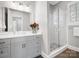 Elegant bathroom with a double vanity, modern fixtures, and a glass-enclosed shower at 4012 Flagstone Dr, Lancaster, SC 29720