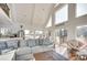 Bright living room with vaulted ceilings, hardwood floors, a comfortable sofa, a lake house sign and plenty of windows at 428 Pinehaven Dr, New London, NC 28127