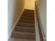 Carpeted staircase with wooden handrail leads to upper level at 534 Dorman St, Belmont, NC 28012