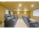 Home theater with tiered seating, projector, and a large screen for entertainment at 7944 Park Rd, Charlotte, NC 28210