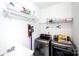 Functional laundry room with modern washer, dryer, and shelving for storage at 9878 Verdun Ct, Fort Mill, SC 29707