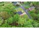 Overhead view of the property in a leafy neighborhood with well-maintained lawns and streets at 109 Windmill Rd, Salisbury, NC 28147