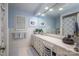 Serene bathroom with white vanity, soft blue walls, and ample natural light at 2515 Sheffield Dr, Gastonia, NC 28054