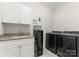 Well-equipped laundry room with modern washer, dryer, and sleek storage cabinets at 2823 Providence Rd # 143, Charlotte, NC 28211