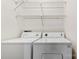 Efficient laundry area with a standard washing machine and dryer, plus wire shelving for storage at 3224 Selwyn Farms Ln # 3, Charlotte, NC 28209