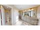 Elegant bathroom with dual sinks, a large mirror, and a walk-in shower at 3252 Maya Ln # 46, Midland, NC 28107