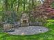Charming backyard with a stone fireplace and a cozy seating area for outdoor relaxation at 4400 Sharon View Rd, Charlotte, NC 28226