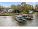 Waterfront home showcasing a private dock and boat slip on a lush landscaped lot at 477 Big Indian Loop, Mooresville, NC 28117