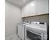 Efficient laundry room with a modern washer and dryer set, and convenient overhead cabinets at 1018 Hinson Forest Rd, Monroe, NC 28110