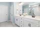 Bathroom featuring double vanity, white cabinetry, and modern fixtures at 108 Toxaway St, Mooresville, NC 28115