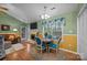 Cozy dining area with a round table, fireplace, and ample natural light from the large window at 117 Heath Ln, Mooresville, NC 28117