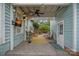 Inviting covered patio with outdoor seating, television, ceiling fan, and a charming view of the landscaped backyard at 1801 Wilmore Dr, Charlotte, NC 28203