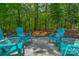 A patio area with blue patio furniture surrounded by lush greenery at 2136 Ashley River Rd, Waxhaw, NC 28173