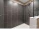 Detail of tiled shower with a shower head, white shower base, and glass partition at 2234 Emerald Mine Rd, Shelby, NC 28152