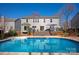 Fenced in-ground swimming pool and patio with seating overlooking a lovely backyard at 2532 Annecy Dr, Matthews, NC 28105