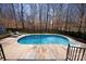 Sparkling in-ground swimming pool surrounded by concrete patio and landscaped backyard at 2532 Annecy Dr, Matthews, NC 28105