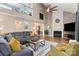 Cozy living room with a fireplace, a plush sofa, and a large rug creating a warm and inviting atmosphere at 2532 Annecy Dr, Matthews, NC 28105