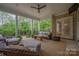 Inviting covered patio featuring wicker furniture and a view of the lush backyard at 7982 Buena Vista Dr, Denver, NC 28037