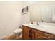 Small powder room with vanity and mirror at 17309 Knoxwood Dr, Huntersville, NC 28078