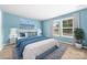 Serene bedroom with blue walls, soft lighting, and large windows at 1957 Beth Haven Church Rd, Denver, NC 28037