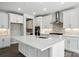 Bright kitchen boasts white cabinets, stainless hood, an island, and elegant backsplash at 2017 Embassy Ct # 51, Charlotte, NC 28213