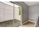 This balcony offers a private retreat with sliding glass doors, neutral walls, and modern finishes at 2094 Euclid Ave, Charlotte, NC 28203