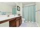 Well-lit bathroom with a single vanity, mirror, and a shower with a curtain at 4086 Buckingham Dr, Fort Mill, SC 29707