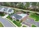 An aerial view of the community pool area, adjacent to the clubhouse and surrounded by green space and landscaping at 4086 Buckingham Dr, Fort Mill, SC 29707
