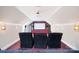 Comfortable home theater has seating, projector, screen, sconces, and carpeted platform at 5001 Oxfordshire Rd, Waxhaw, NC 28173