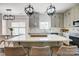 Open concept kitchen with a large island, stainless steel appliances, and modern lighting fixtures at 5713 Falkirk Ln, Matthews, NC 28104