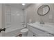 Bathroom featuring a shower and tub combination and a modern vanity with white cabinets at 132 Riverview Acres Ln, Taylorsville, NC 28681