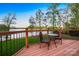 Enjoy stunning lake views from this back deck, complete with wicker furniture and wood railings at 210 Dexter Ave, Kannapolis, NC 28081