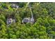 Aerial view of a home surrounded by mature trees and lush greenery in a tranquil setting at 4637 Gold Finch Dr, Denver, NC 28037