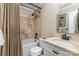 Bathroom featuring a tub/shower, white vanity with marble counters, and neutral walls at 481 Patriot Ne Ct, Concord, NC 28025