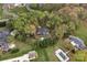 Aerial view of the home, showcasing its large lot with mature trees and an inviting swimming pool at 5750 Hemby Rd, Matthews, NC 28104