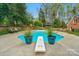 Inviting swimming pool area with stylish planters, diving board, and patio furniture for relaxation at 5750 Hemby Rd, Matthews, NC 28104
