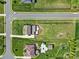 Aerial view of a neighborhood with homes featuring lush green lawns, swimming pools, and outdoor living spaces at 610 Blaise Ct, Matthews, NC 28104