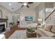 Bright living room featuring a cozy fireplace, high ceilings, and lots of natural light at 801 Celbridge Ct, Charlotte, NC 28270
