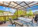 Outdoor deck featuring a patio table, seating, a clear overhead covering, and scenic views at 12305 Stinson Ct, Charlotte, NC 28277