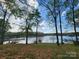 Scenic lake view from the grassy backyard of the property, framed by mature trees and a serene waterfront at 1395 Roundstone Rd, Sherrills Ford, NC 28673