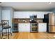 Modern kitchen with stainless steel appliances, white cabinets, hardwood floors and a built in wine cooler at 3505 Mayspring Pl, Charlotte, NC 28269