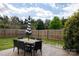 Outdoor dining area set on a stone patio, surrounded by lush greenery and privacy at 5015 Drake Pond Ln, Rock Hill, SC 29732