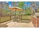 Back deck featuring an outdoor dining set and a scenic backyard view at 2895 Sweeping Pine Ln, Denver, NC 28037