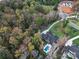 A stunning aerial view of a luxury home featuring a beautiful pool and lush surrounding landscape at 4071 Poplar Ridge Dr, Fort Mill, SC 29715