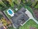 Bird's eye view of a home with lush backyard, a stone fire pit and a luxurious pool at 4071 Poplar Ridge Dr, Fort Mill, SC 29715