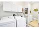 Bright laundry room features modern washer and dryer units with shelving for organized storage at 4937 Broken Saddle Ln, Charlotte, NC 28226