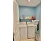 Laundry room with side-by-side washer and dryer on a blue wall at 5861 Camp Sw Ct, Concord, NC 28025