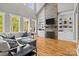 Open living room with hardwood floors, stone fireplace, built-in shelves, and an expansive window view at 6743 Fox Ridge Cir, Davidson, NC 28036